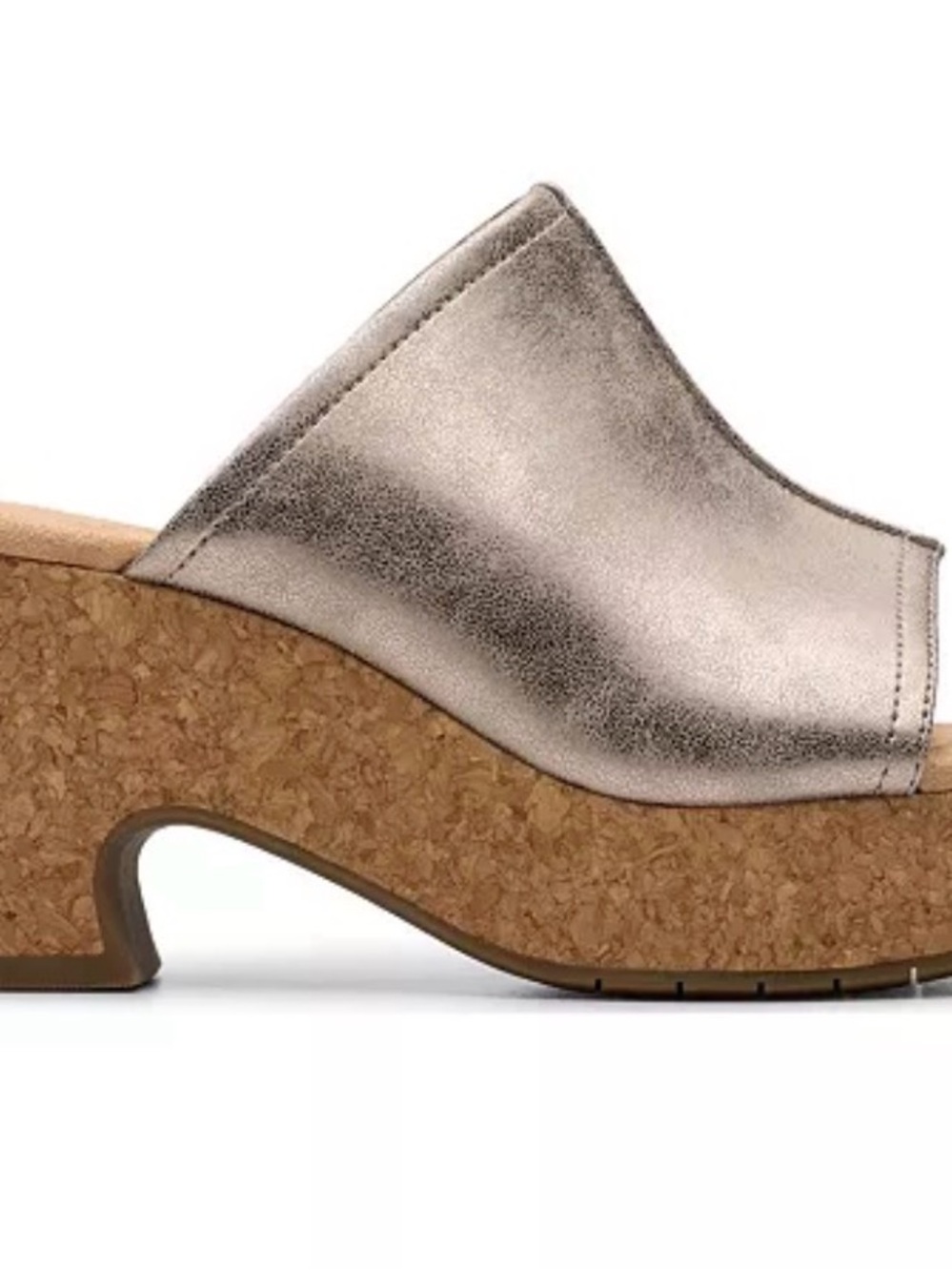 Clarks Metallic Cork Wedge Slide Mule New Never Worm